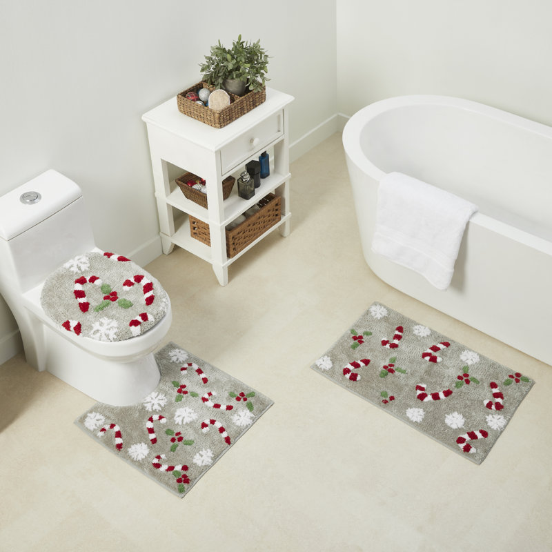 Canne de Noël de Noël 3 pièces Ensemble de tapis de bain