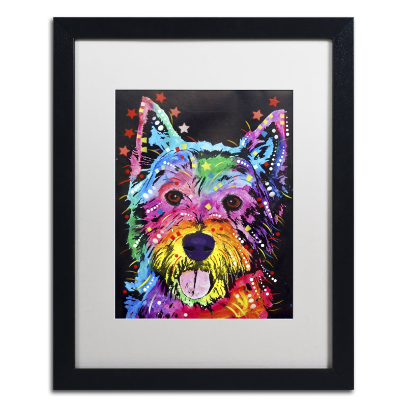 « westie », reproduction d’art sur toile encadrée, H 14 po x l 11 po x P 0,5 po, Blanc, Cadre argenté