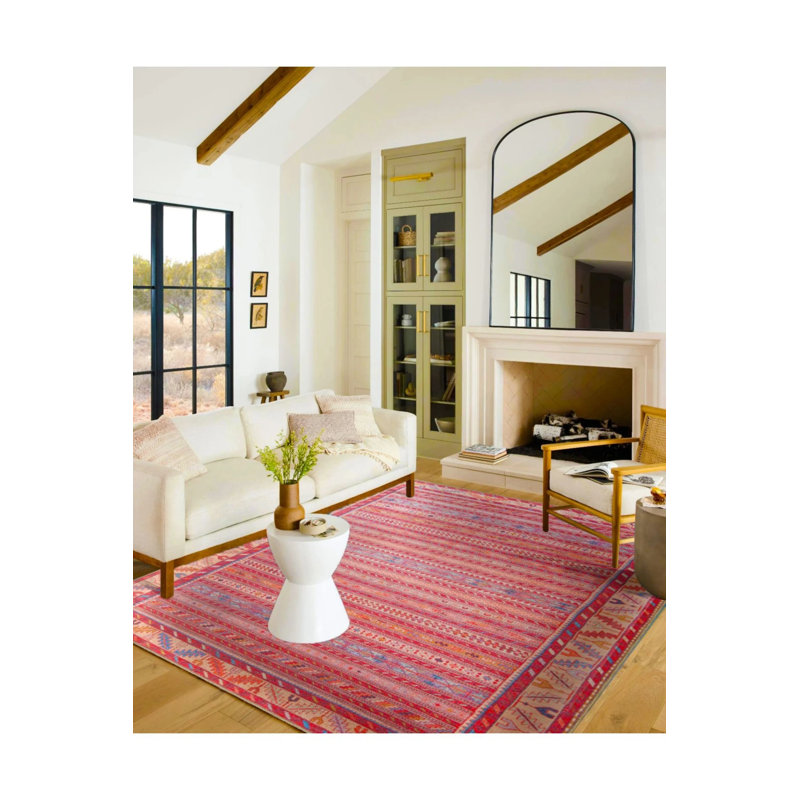 Tapis décoratif rouge et tapis lavable, Rond 4 pi