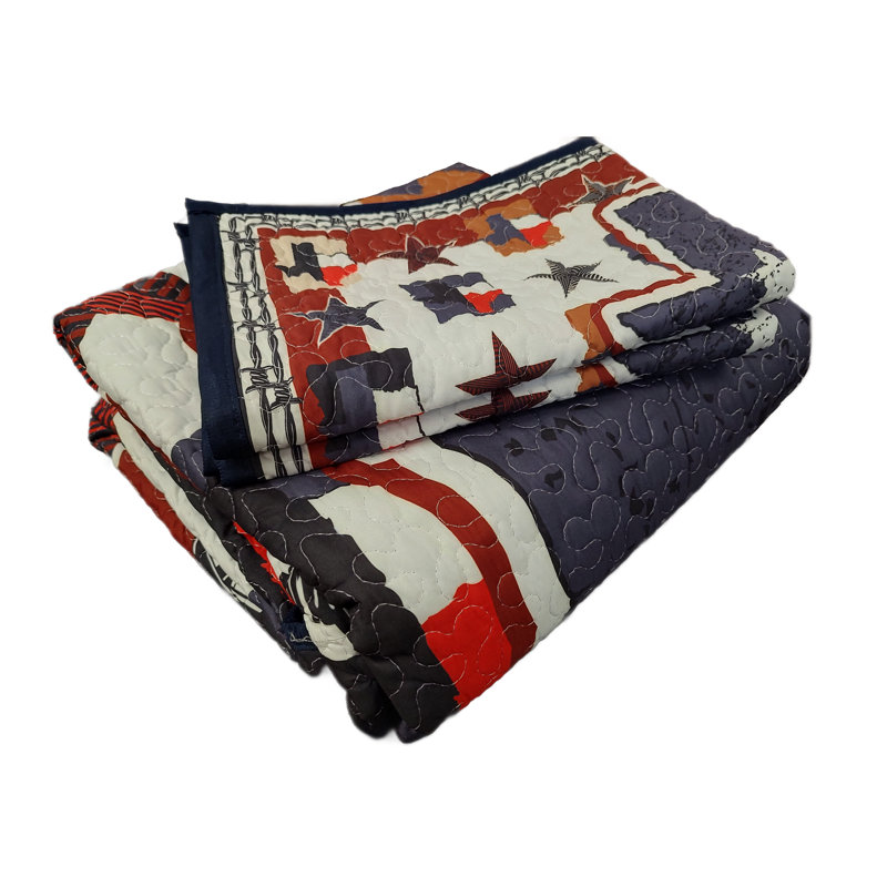  Texas State Shaped Red, White & Blue Flag Lone Star Patchwork Decorative Quilt Bedding Set, Queen Quilt + 2 Shams