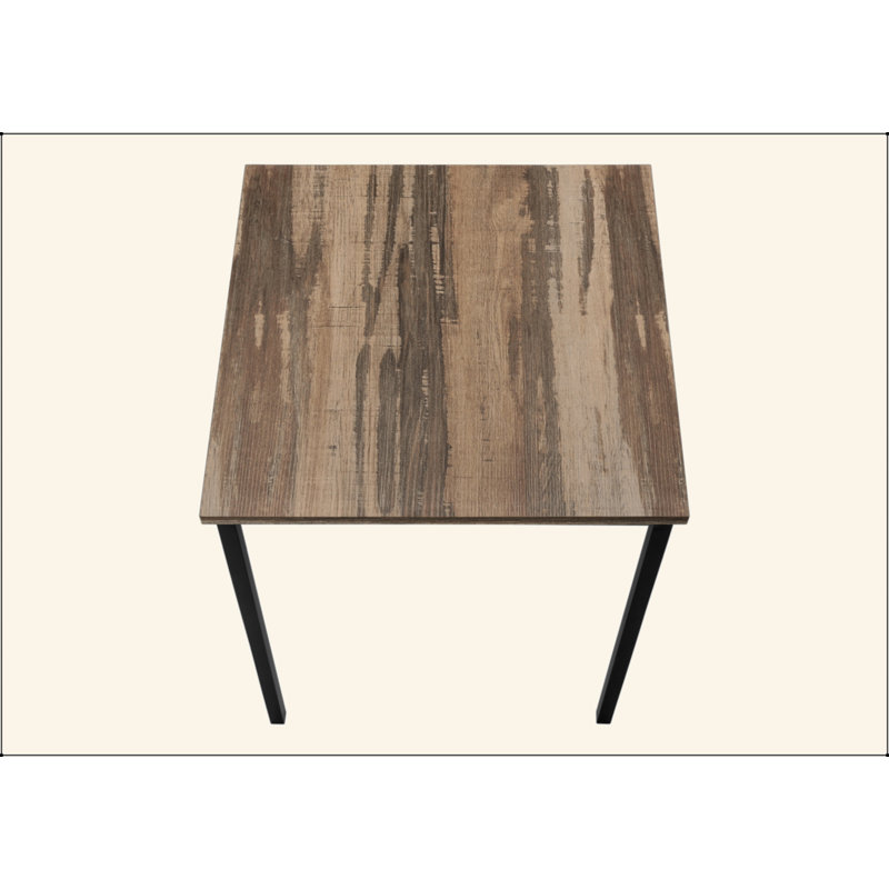 Ensemble de table, ensemble de 3 pièces, café, bout, métal noir, stratifié brun récupéré, contemporain, moderne, Brun