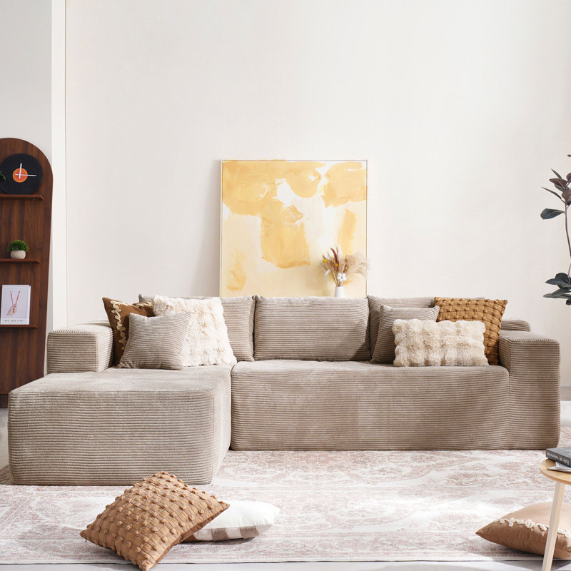 Cloudelle Compression Packed No Assembly Required 2 - Piece Corduroy Sectional, Left Hand Facing, Beige Corduroy