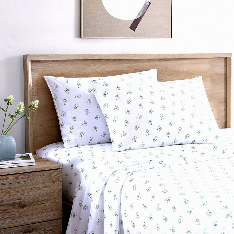 Green Ditsy Percale Sheets - Cool Cotton Bedding Set for Crisp Home Decor