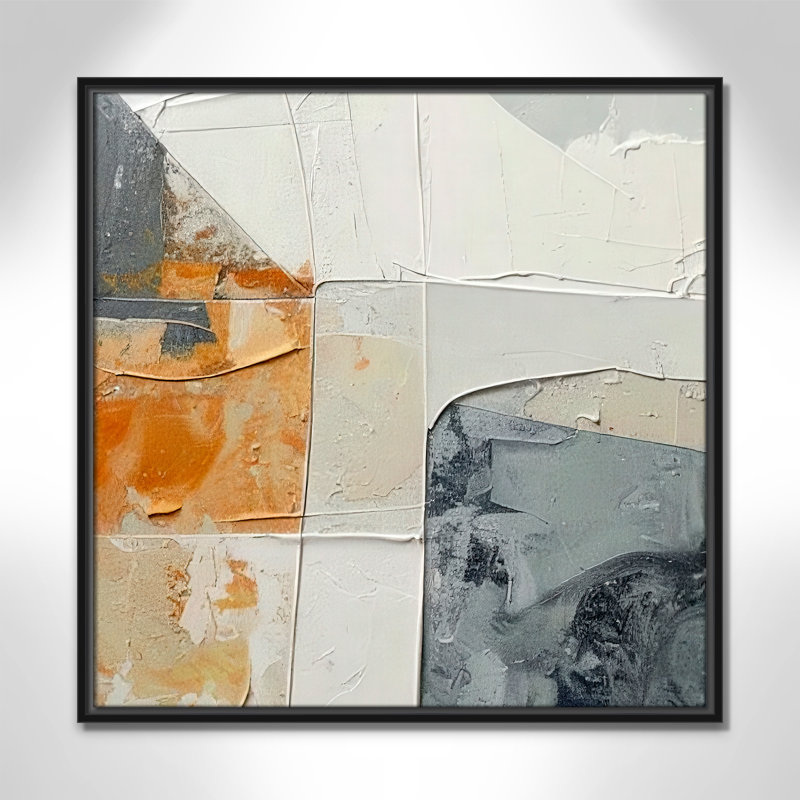 «Plastered II» par Alonza Saunders, L 25,5 po x H 25,5 po, Toile avec cadre, Cadre flottant noir