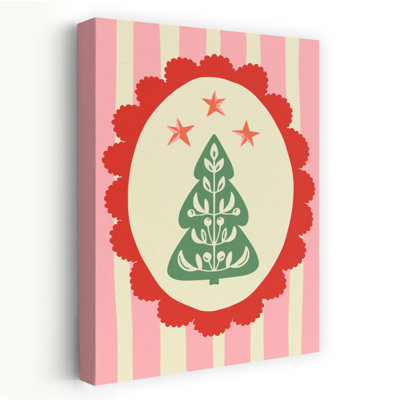 Festive Folk Christmas Tree minimaliste fantaisiste abstrait arbre de Noël paysage d'hiver, reproduction d'art mural