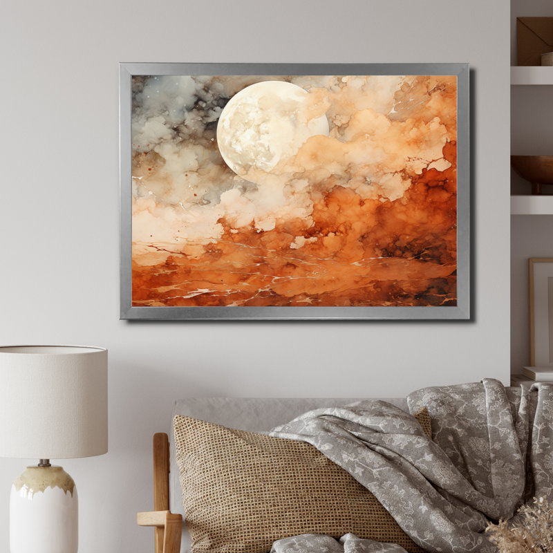 Planète de l'espace abstrait brun - impression, Cadre simple argenté, H 12 po x l 20 po x P 1 po