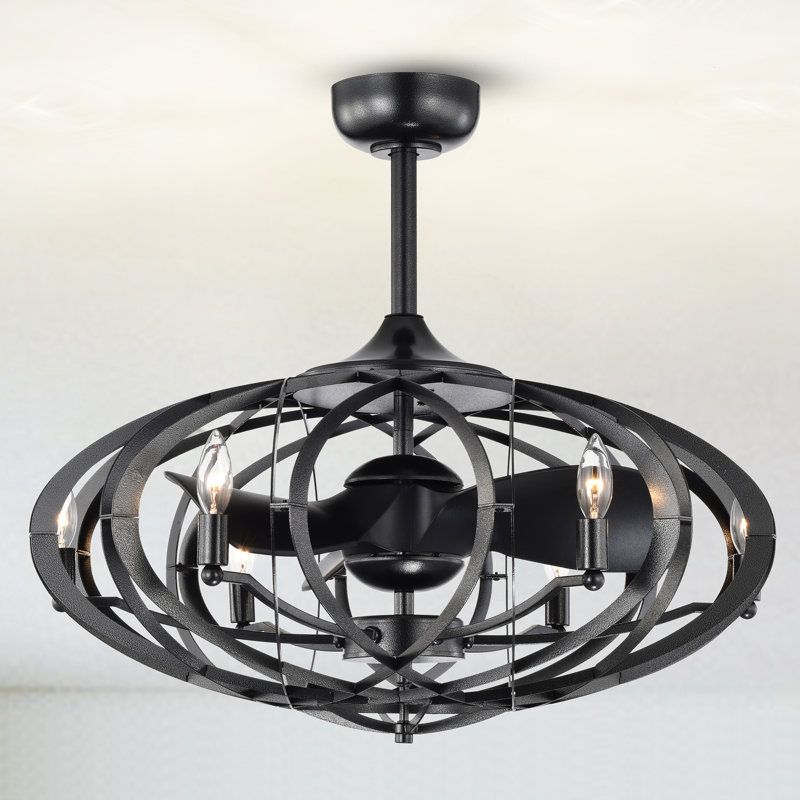 Ventilateur de plafond 19 po à 3 pales en cage avec télécommande et ensemble d'éclairage inclus