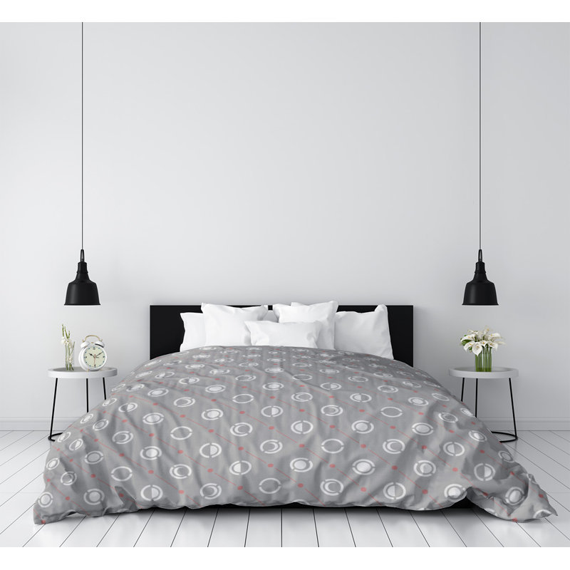 Housse de couette simple Moon phases, Housse de couette pour grand lit, Polyester brossé, Accent rouge