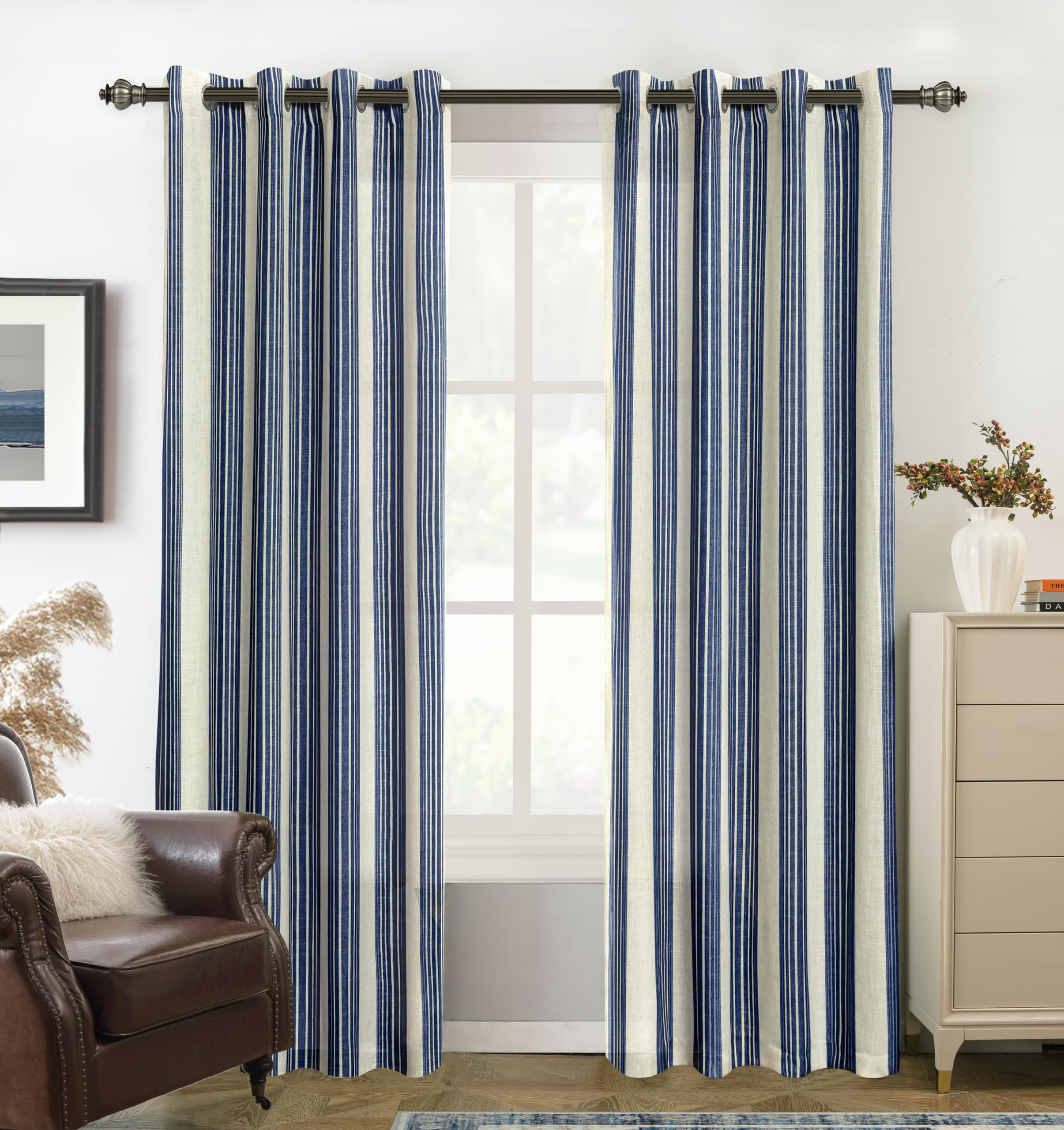 Beachcrest Home Rideaux semi-transparents en lin avec motif à rayures ...