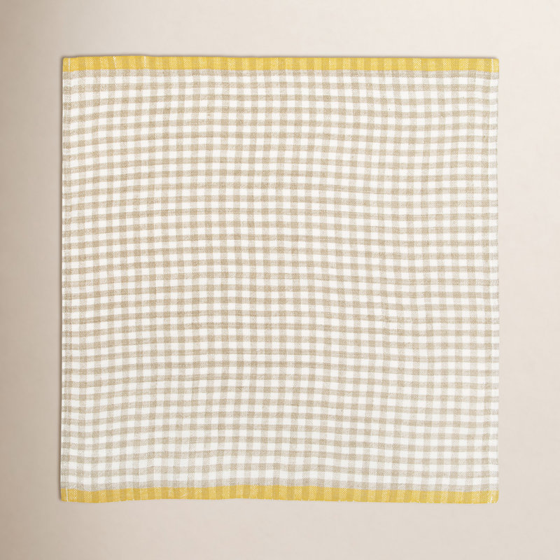 Linen Gingham Square Napkin, Natural/Dijon