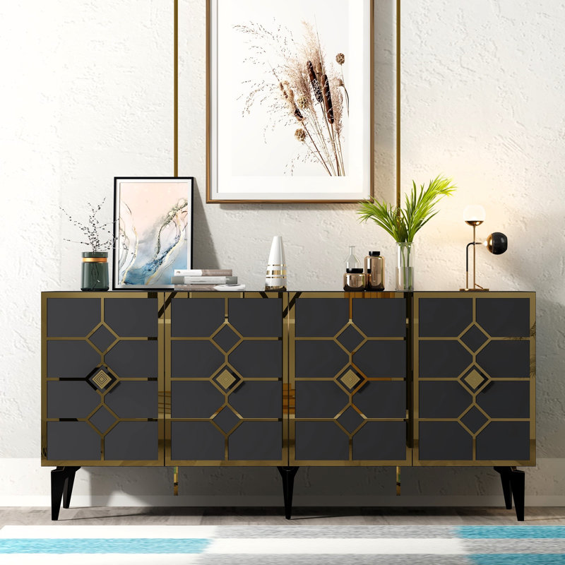Minghui 150cm Console Table, Grey/Gold