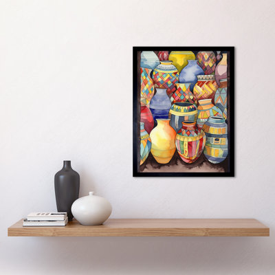 Glazed Ceramic Pot Vases Folk Art Art Print Framed Poster Wall Decor 12x16 inch