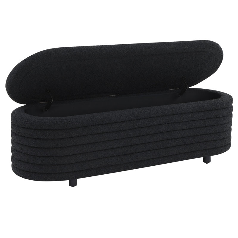 Banc de rangement rembourré Delray, Bouclé noir