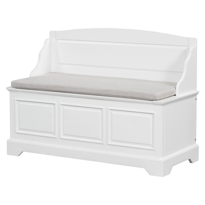 Retro Shoe Bench With Hidden Storage And Cushion For Entryway, White