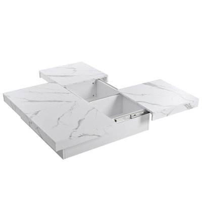 Square Marble Veneer Coffee Table Sliding Top With Storage In White 39.4''