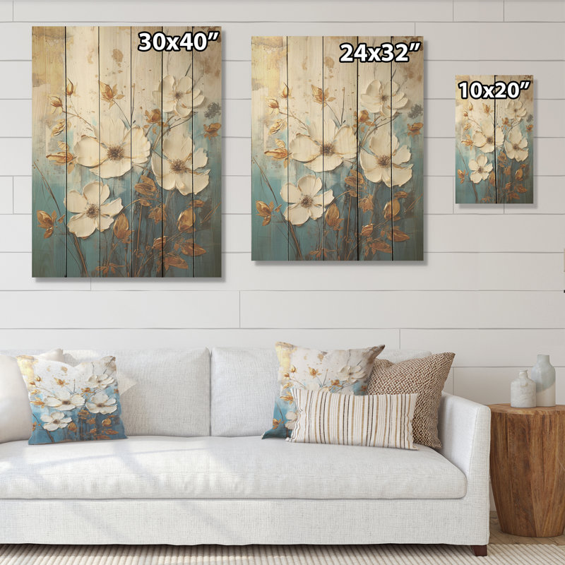 Minimalisme, fleurs saisonnières en fleurs I - art saisonnier sur bois de pin naturel, H 32 po x l 24 po