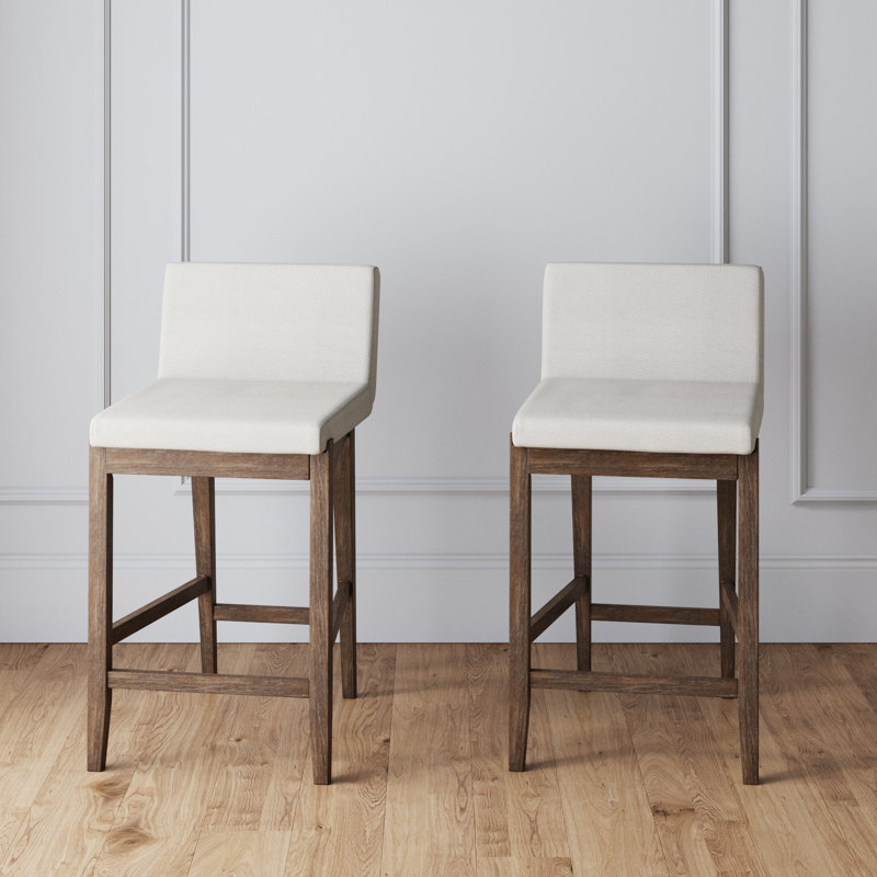 Tabouret de comptoir exposé avec pieds en bois massif, ensemble de 2, Polyester lin / structure brun clair, 2