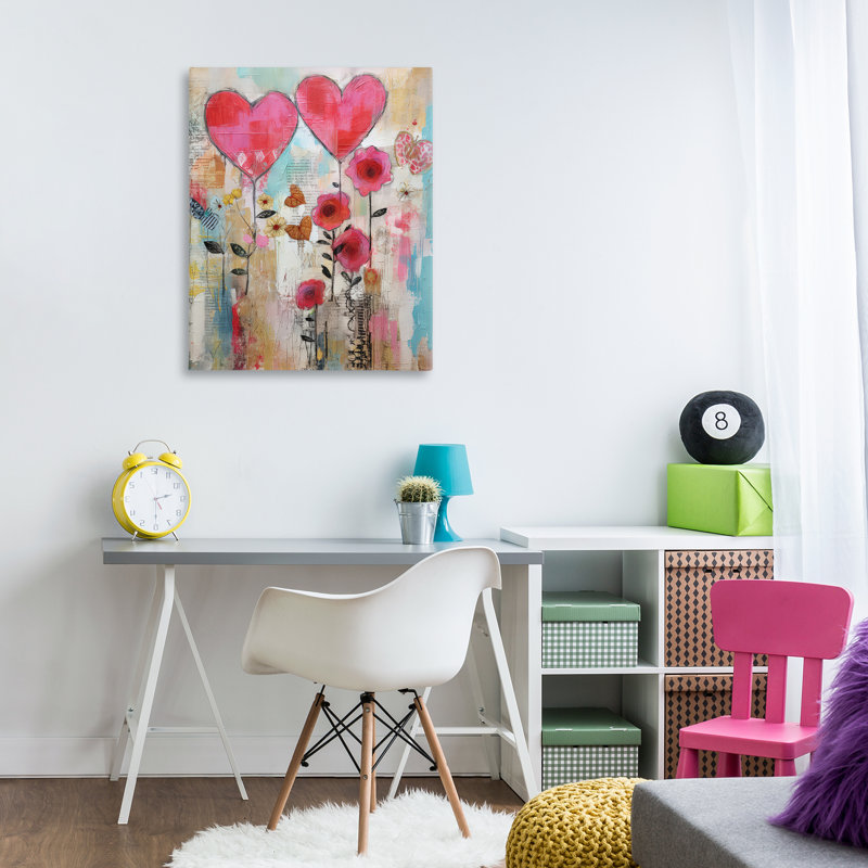 Art mural sur toile "Whimsical Hearts & Garden" par LSR Design Studio, H 40 po x l 30 po