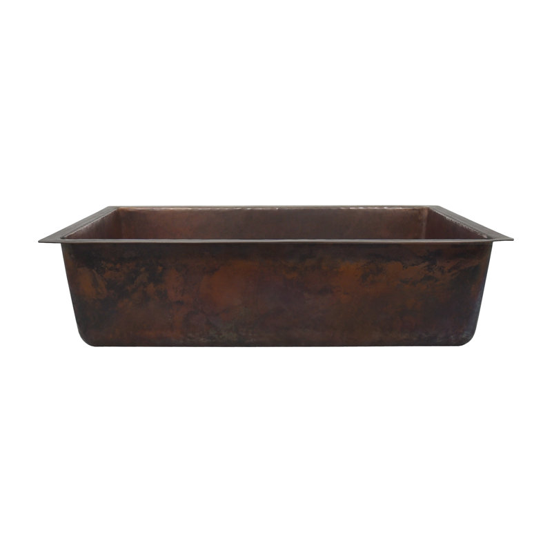 Mandalay 20" x 14.5" Hand Hammered Recycled Copper Undermount Bathroom Sink, Antique Copper