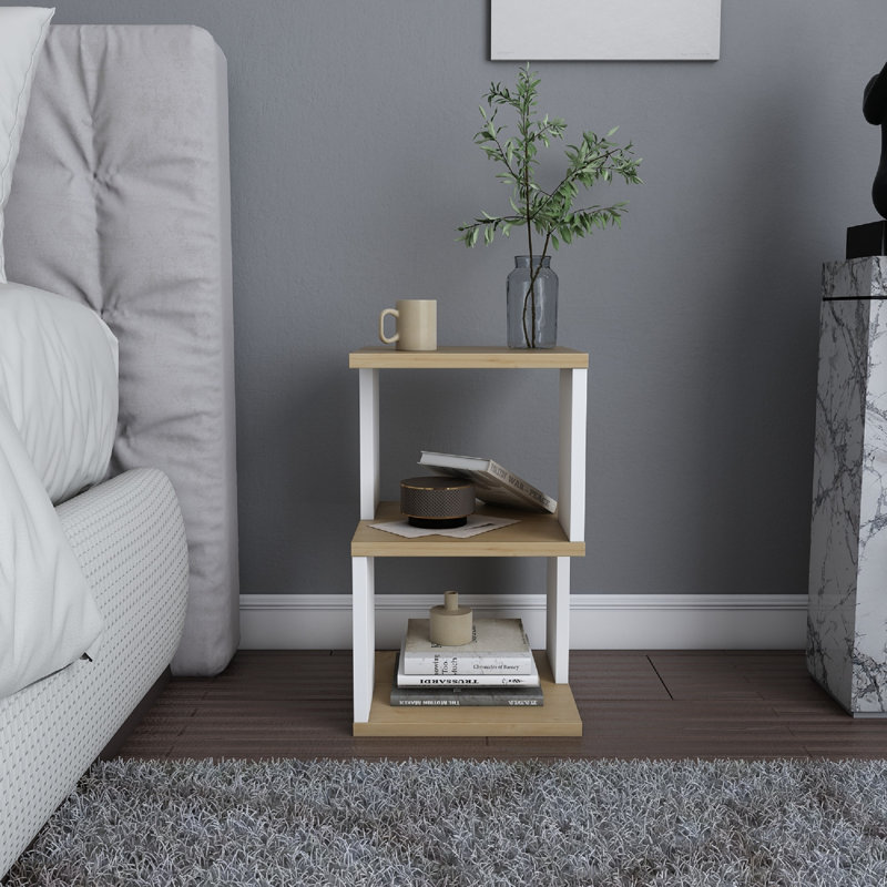 Table de chevet ergonomique Carter, Blanc / chêne