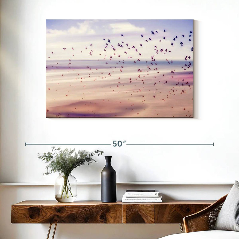 Corbeau d'oiseaux et ciel abstrait, H 26 po x l 39 po