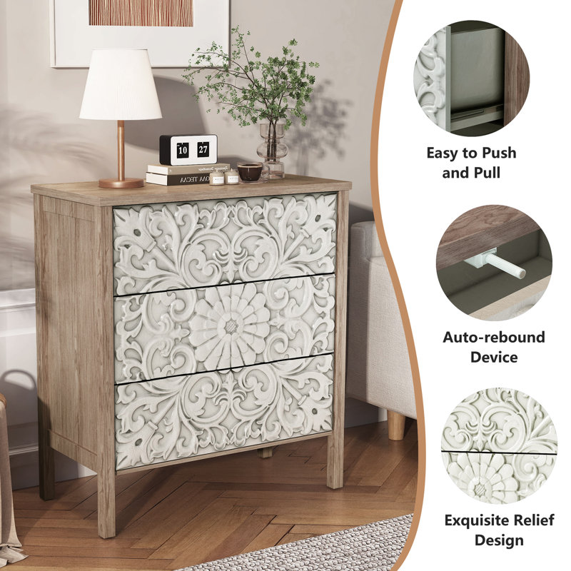 Platt Farmhouse 3-Drawer Dresser Fleur de Lis Living Color: Gray/Cream