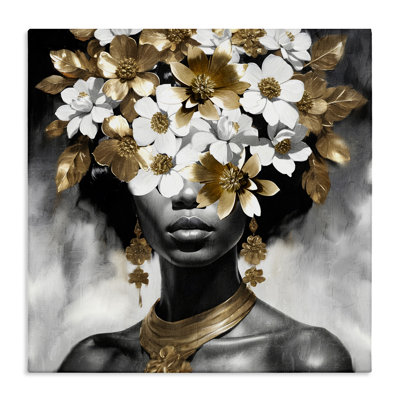 Woman & Gold Flowers Canvas Wall Art by Kim Allen