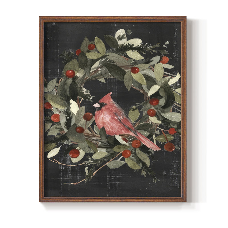 «Christmas Cardinal I», reproduction encadrée - bois massif, H 30 po x l 24 po, Noyer