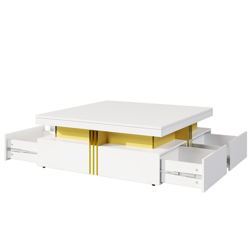 Table basse moderne carrée avec rangement à 4 tiroirs 43,3 po