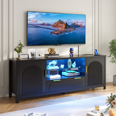 63" W Tv Stand With Motion-Activated Light And Built-In Charging Station