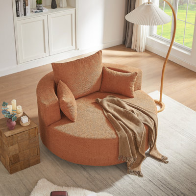 Fauteuil d'appoint pivotant à 360 ° avec 3 coussins amovibles pour salon, chambre à coucher, bureau et hôtel, rouge orange
