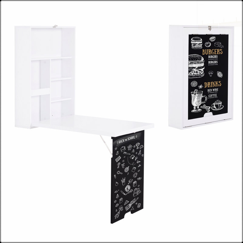 Bureau mural pliable avec tableau noir et tablettes HOMcom, peu encombrant et polyvalent pour la vie moderne
