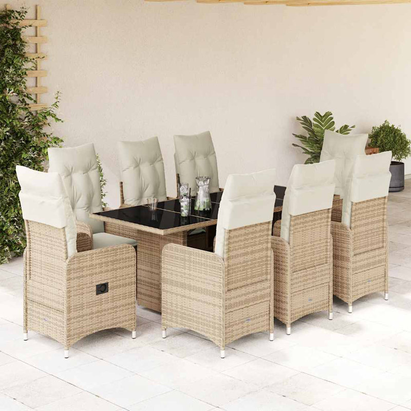  Ensemble bistro 9 pièces avec coussins en rotin beige, Beige