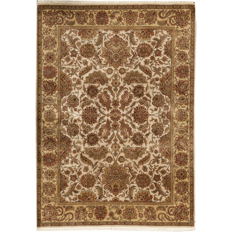 Tapis ivoire et doré de haute qualité noué à la main