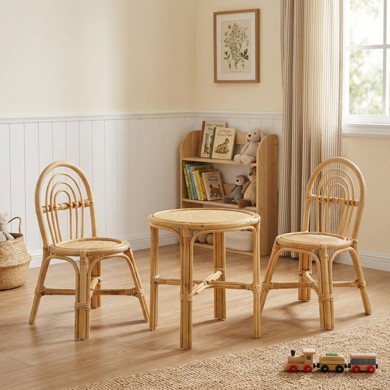 Ensemble 3 pièces de table et chaises en rotin