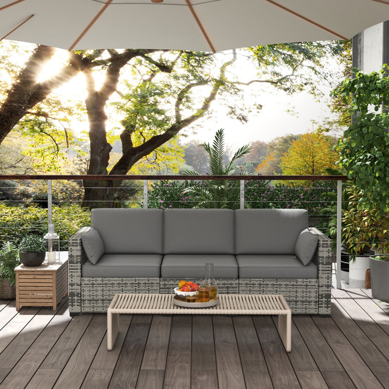 Mobilier de patio: canapé gris avec support en acier et 3 coussins d'extérieur: coussins et structure