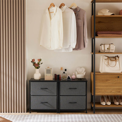 Commode à tiroirs, structure en métal et plateau en bois, 2 pièces
