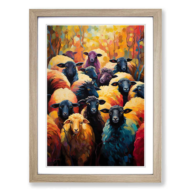 Sheep Expressionism No.3 - Framed Print, Oak Framed, 34cm H x 25cm W x 2cm D