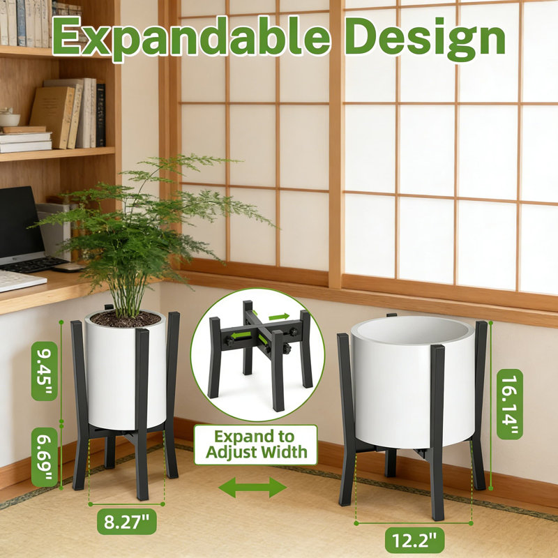 Support de plante réglable réglable en paquet de 2, support de pot de fleurs en métal robuste pouvant accueillir des pots de 8 à 12 pouces pour une utilisation intérieure et extérieure, assemblage sans outil avec deux options de hauteur