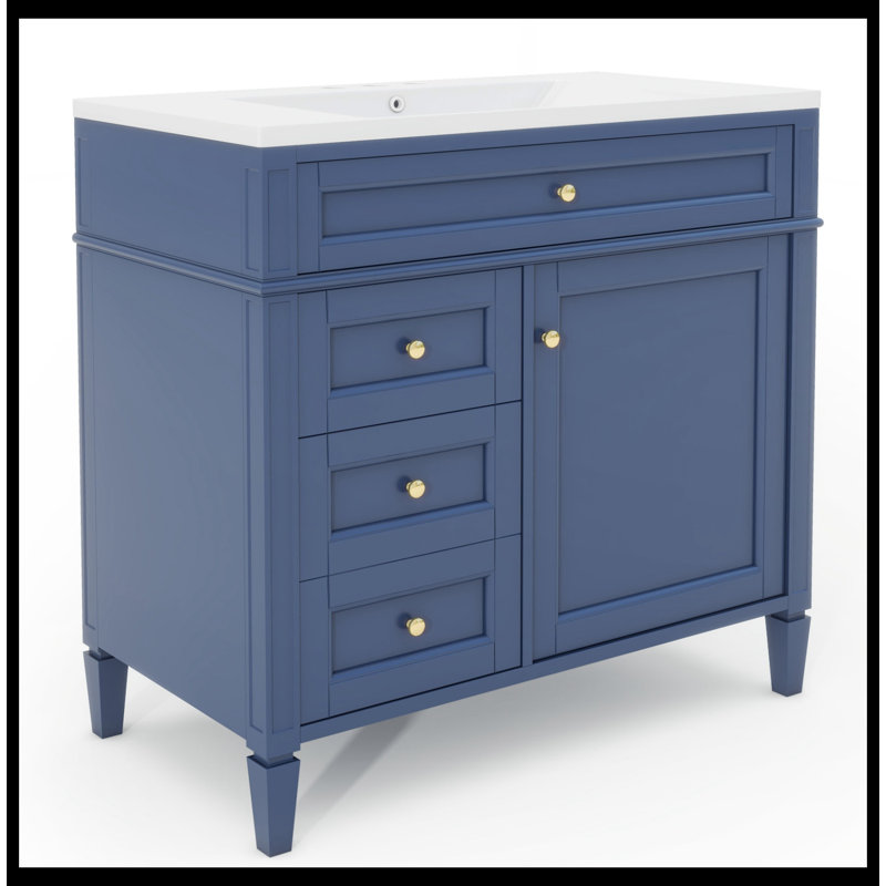 Meuble-lavabo moderne 36 po avec lavabo supérieur, Bleu