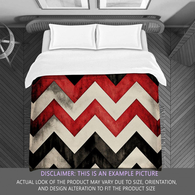 Checkered Comforter, Twin Extra Long Comforter, Black/Red Chevron