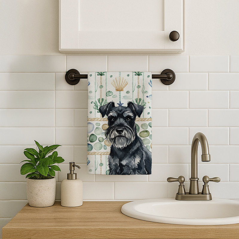 Serviette de cuisine blanche en verre de mer à épagneul tibétain blanc, Schnauzer miniature noir