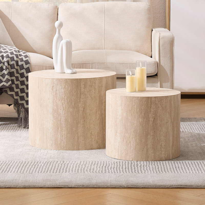 Table basse ronde à tambour gigogne pour salon, chambre à coucher sans assemblage, Beige