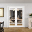 Porte intérieure coulissante à un battant en verre clair, MDF CARB P2 et verre trempé SGCC, double porte escamotable, avec cadre renforcé et quincaillerie incluse, porte de chambre préfinie et imperméable, pour garde-manger, chambre, salle de bain et placard, teinture facile à appliquer soi-même, 152 x 203 cm