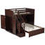 Lit superposé (1 place et 1 place) avec escalier de rangement, armoire, borne de recharge USB et éclairage DEL, couleur espresso-792088246