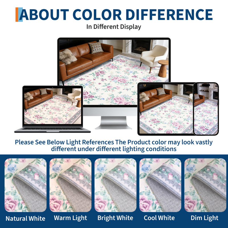 Area Rugs Vintage Floral Pattern Carpet Washable Foldable Rugs Modern Home Decor Rug Bedroom Living Room Rugs and Easy Care Carpet Floor Mats