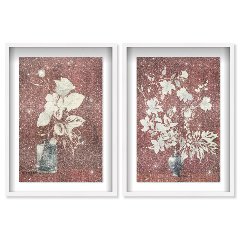 Romance Vases Set Shadowbox Floral & Botanical Print by Oliver Gal, Black Frame, 10 x 15, 11.5"H x 16.5"W, White Shadowbox
