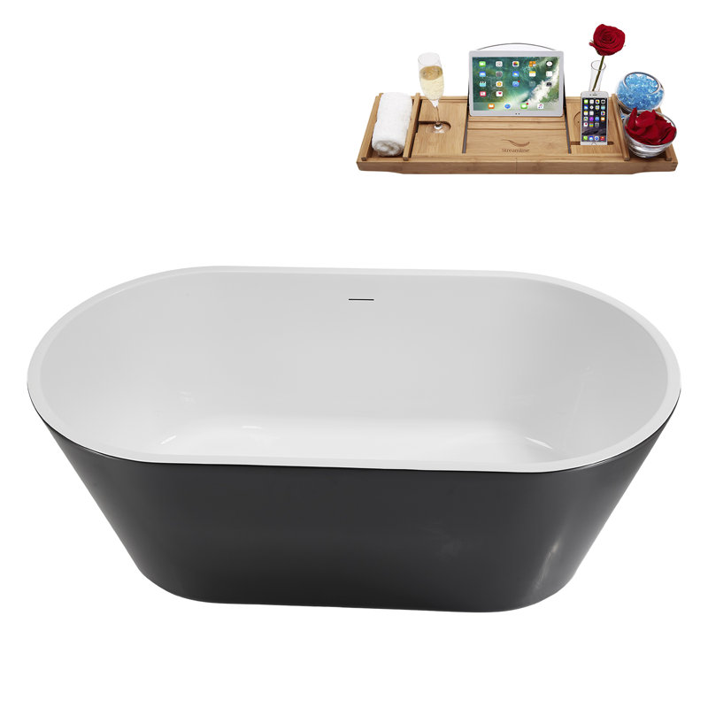 Baignoire autoportante 59 po avec drain interne en laiton brossé 59 po Streamline