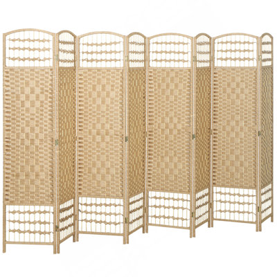 Paravent 8 panneaux HOMcom, paravent pliant, séparateur de pièce 5,6 pi, cloison de séparation autoportante en fibre Wave, naturel