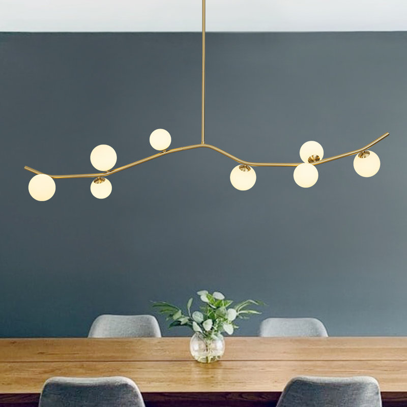 Luminaire suspendu linéaire en verre pour îlot de cuisine 8 lumières Spoutnik Litzzy